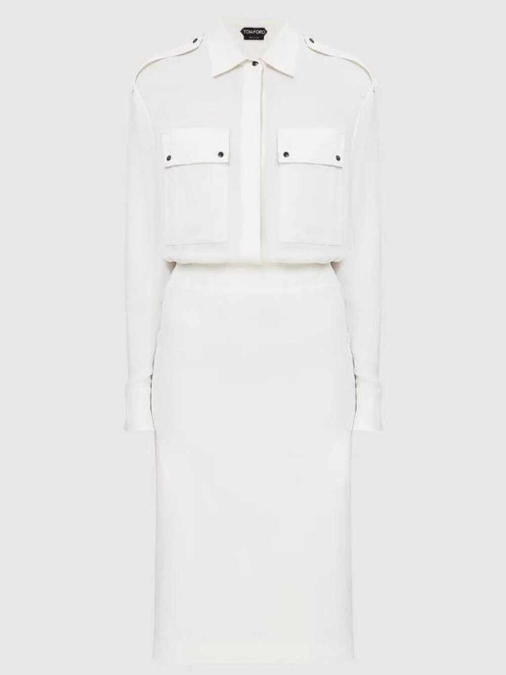 TOM FORD Women's Chalk Crepe Blouson Shirtdress Size 42
